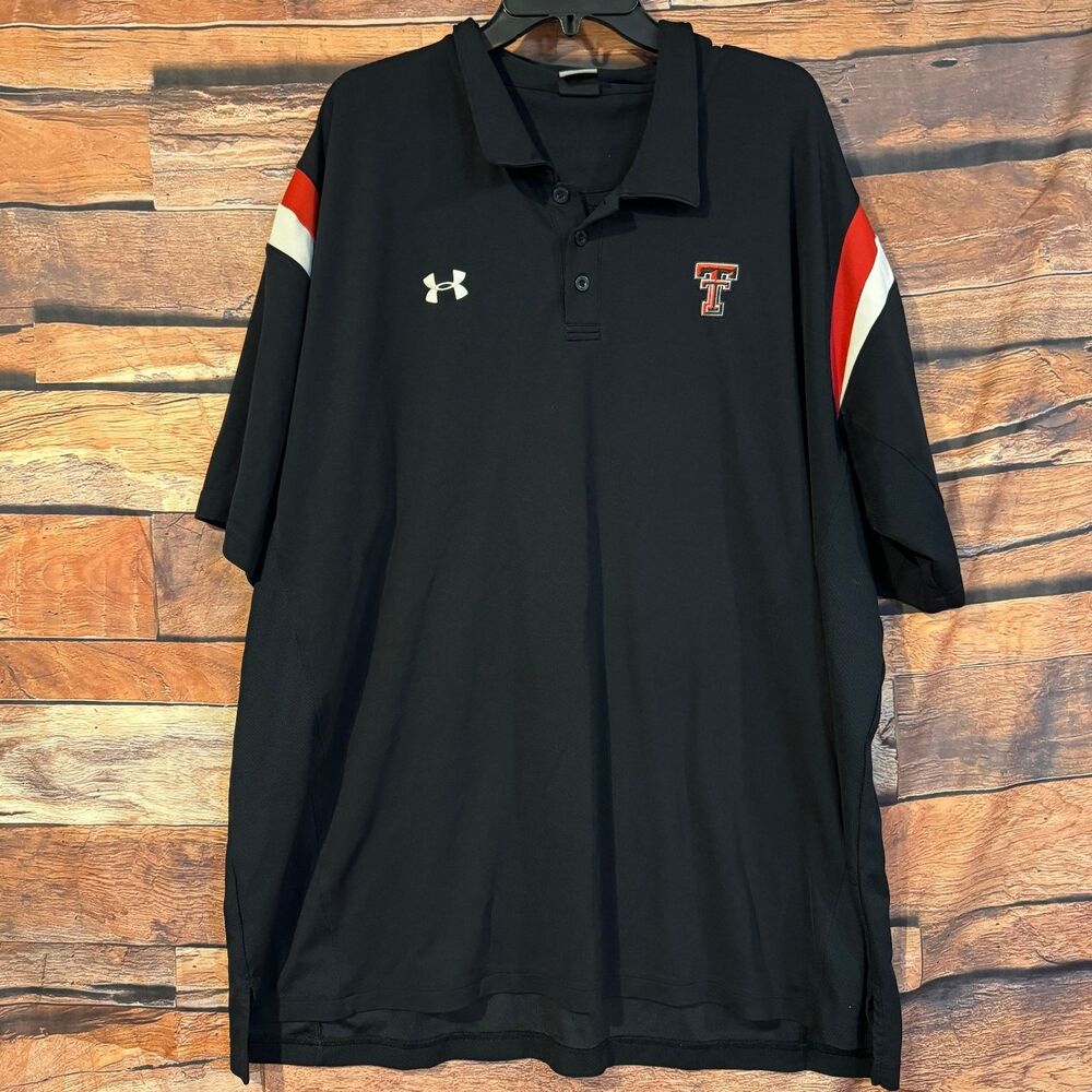 Under Armour Men's Black Red White Texas Tech Polo Shirt 3XL Performance